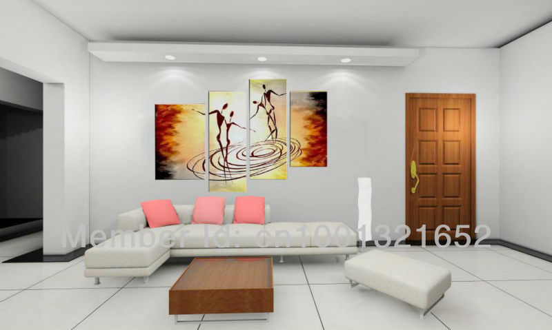 whole hand-painted hi-q modern wall art home decorative abstract figure oil painting on canvas lively dancers4pcs/set framed