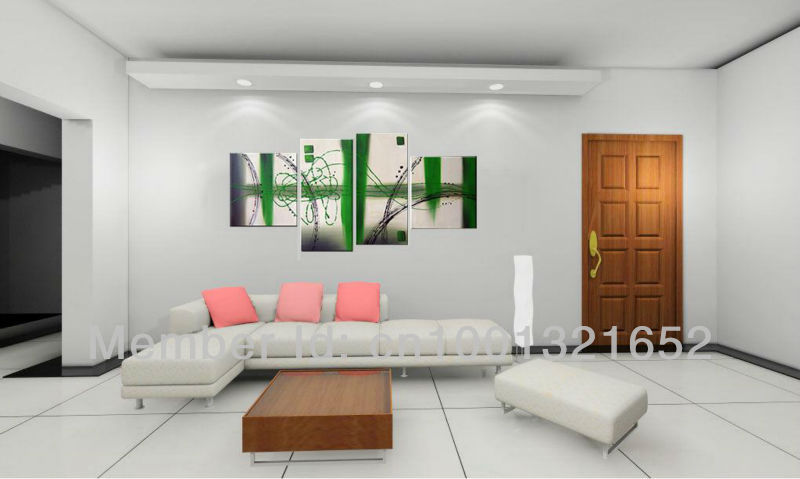 whole hand-painted hi-q modern wall art home decorative abstract group oil painting on canvas vitality green 4pcs/set framed