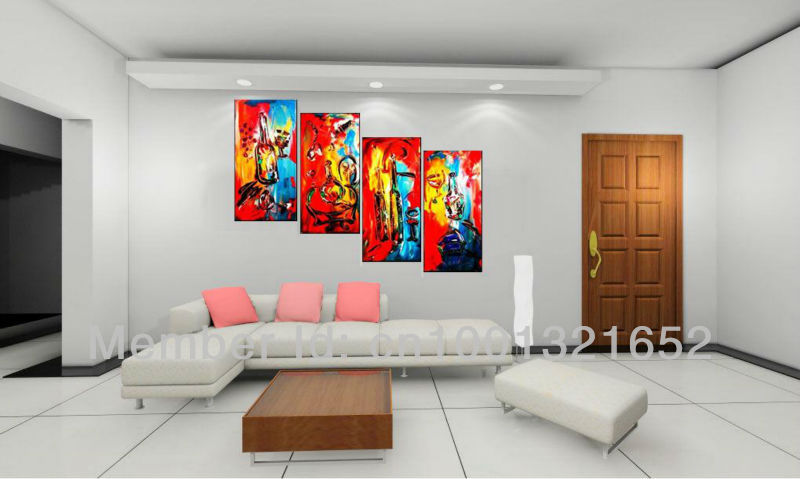 whole hand-painted hi-q modern wall art home decorative abstract oil painting on canvas bar scene 4pcs/set framed