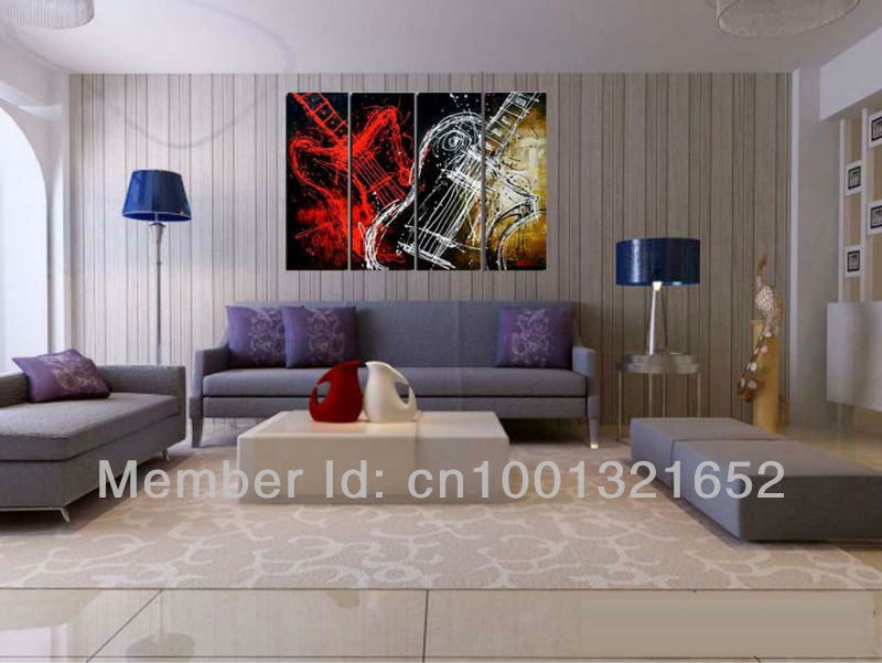 whole hand-painted hi-q modern wall art home decorative abstract oil painting on canvas electronic guitar 4pcs/set framed