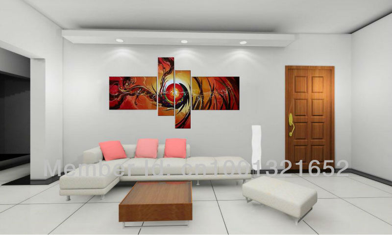 whole hand-painted hi-q modern wall art home decorative abstract oil painting on canvas rise of the phoenix 4pcs/set framed