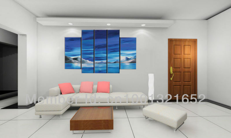 whole hand-painted hi-q modern wall art home decorative seascape oil painting on canvas gulf 5pcs/set framed