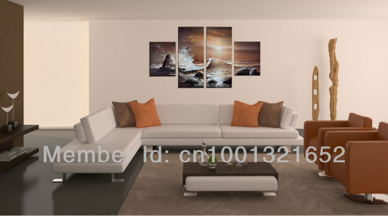 whole hand-painted hi-q modern wall art seascape oil painting on canvas the wave lashed against the rocks 4pcs/set framed