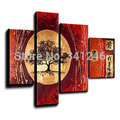 whole hand painted modern wall art picture for living room home decor abstract full moon-tree oil painting on canvas framed