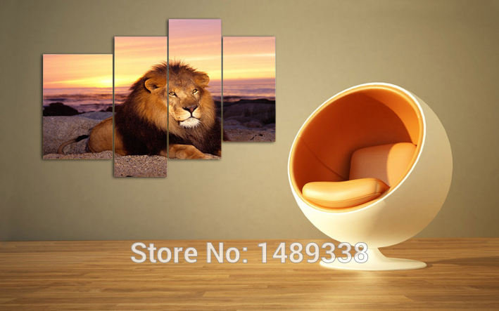 4 panel lion oil painting canvas art as a special gift home decoration print pictures with framed f/376