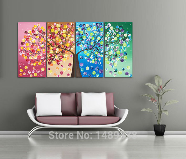 4 panel money tree painting canvas wall art picture home decoration living room canvas print modern painting f/867