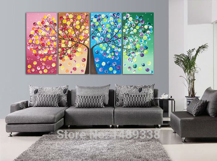 4 panel money tree painting canvas wall art picture home decoration living room canvas print modern painting f/867