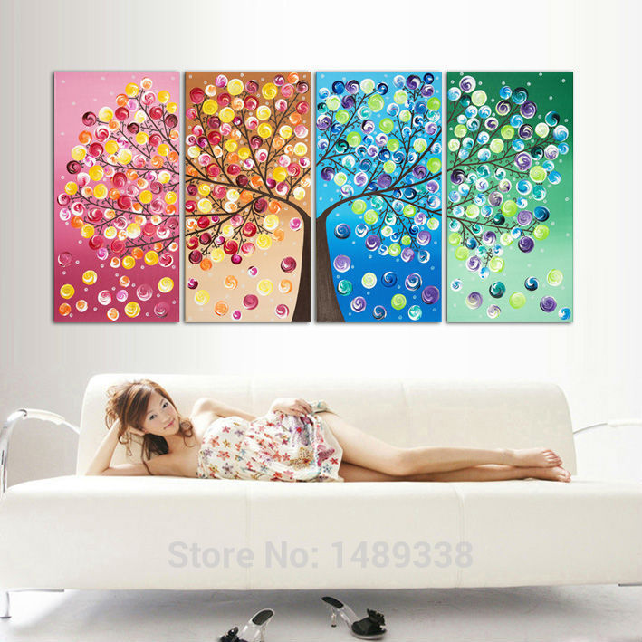 4 panel money tree painting canvas wall art picture home decoration living room canvas print modern painting f/867