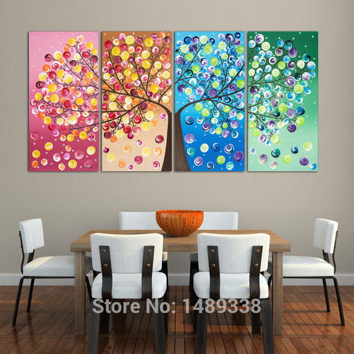 4 panel money tree painting canvas wall art picture home decoration living room canvas print modern painting f/867