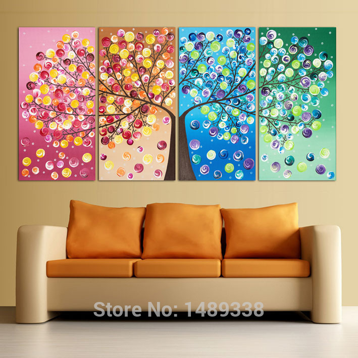 4 panel money tree painting canvas wall art picture home decoration living room canvas print modern painting f/867