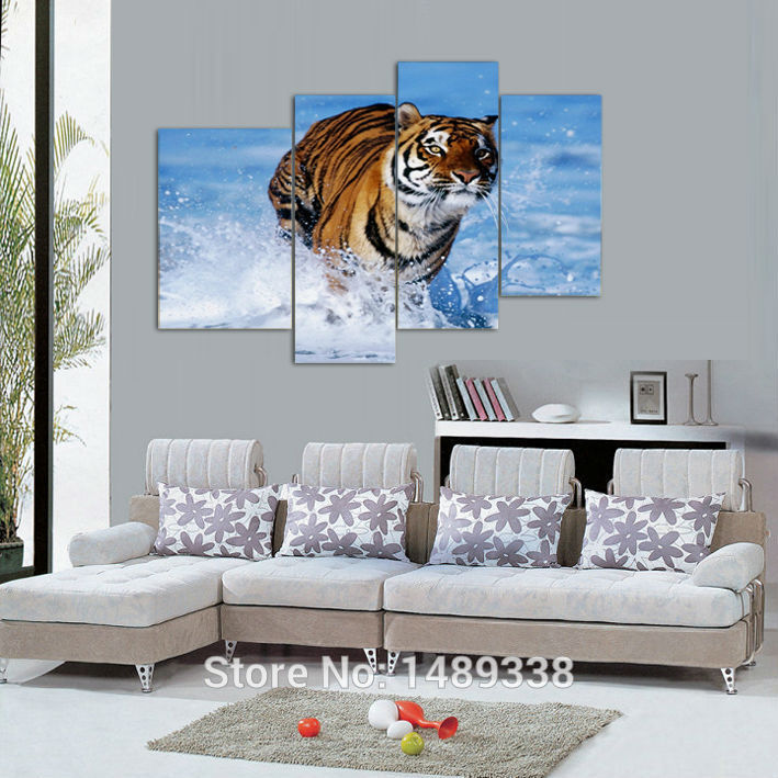 4 panel sell! wall painting animal and tiger paint on canvas prints home decorative art picture f/377