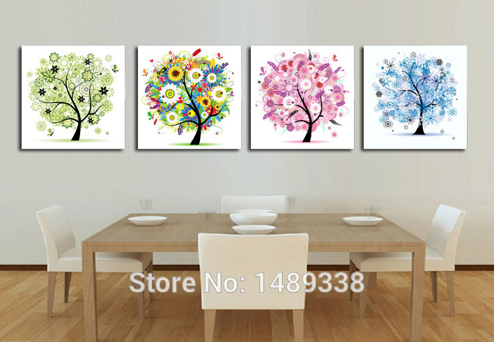 4 panels home decoration abstract art wall pictures four seasons trees canvas print prints home decor f/214