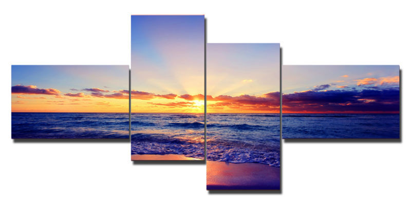 4 panels sunrise wall art seascape painting print on canvas for home decor paints on wall pictures framed art f/974