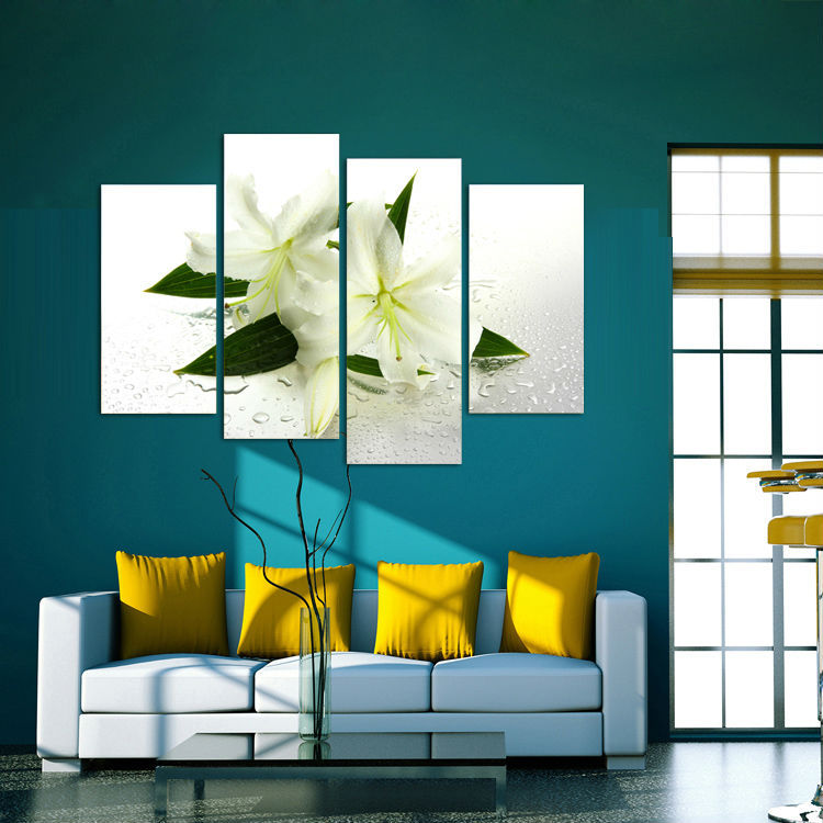 4 panels white flowers painting canvas wall art picture home decoration living room canvas print modern painting f/1128