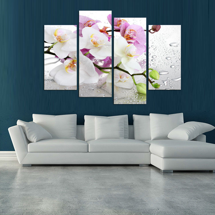 4 panels white flowers plant art wall painting print on canvas for home decor ideas paints on wall pictures framed f/1181