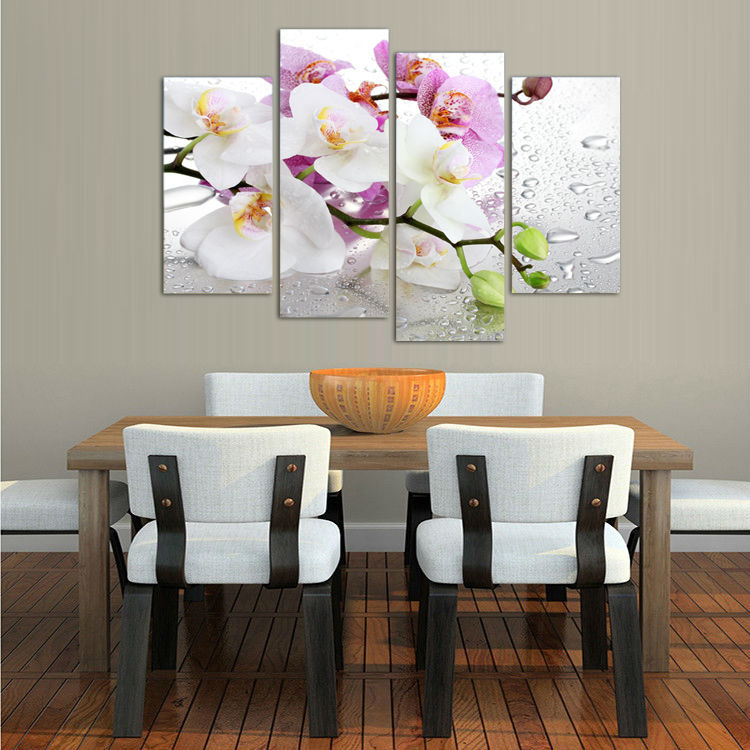 4 panels white flowers plant art wall painting print on canvas for home decor ideas paints on wall pictures framed f/1181