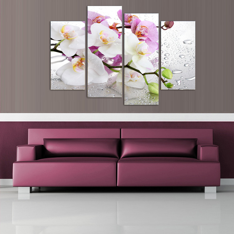 4 panels white flowers plant art wall painting print on canvas for home decor ideas paints on wall pictures framed f/1181