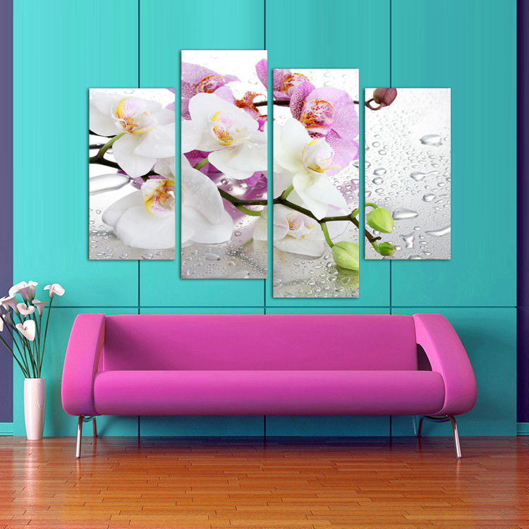 4 panels white flowers plant art wall painting print on canvas for home decor ideas paints on wall pictures framed f/1181