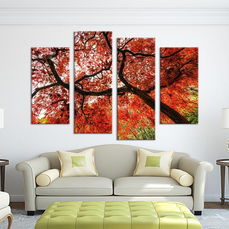 4 pcs beautiful colorful red tree summer wall painting print on canvas for home decor ideas paints on wall pictures art f/1346