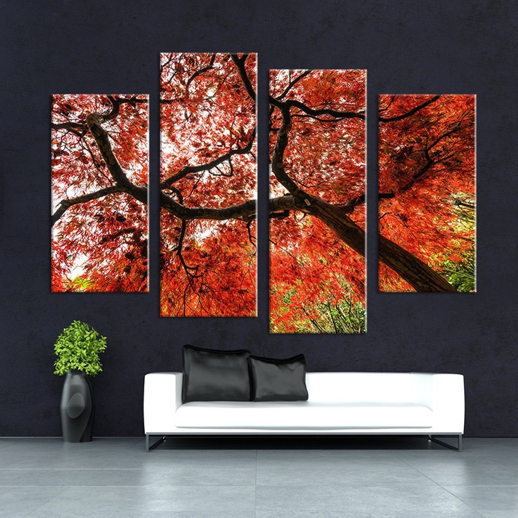 4 pcs beautiful colorful red tree summer wall painting print on canvas for home decor ideas paints on wall pictures art f/1346