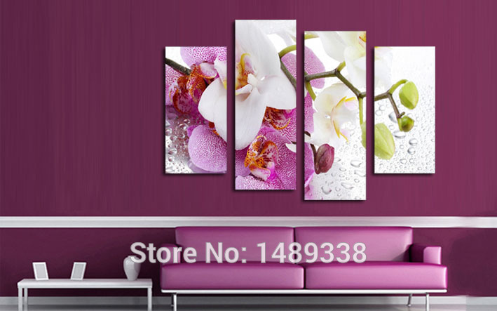 4 pcs sell pink flowers wall art picture modern home decoration living room or bedroom canvas print painting wall picture