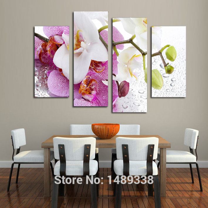 4 pcs sell pink flowers wall art picture modern home decoration living room or bedroom canvas print painting wall picture