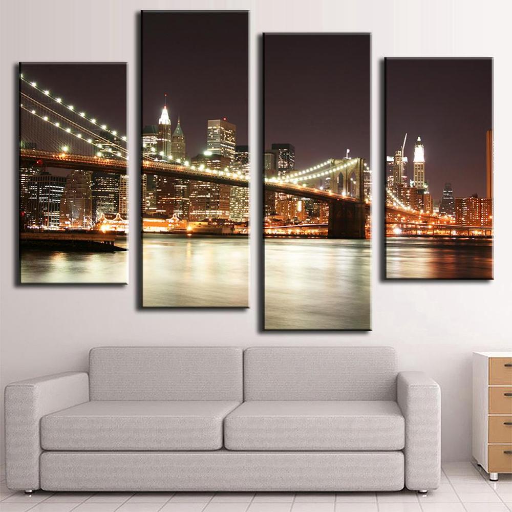 4 piece sel lbridge night canvas prints painting picture printed on canvas paints home decoration for living bedroom f/1062