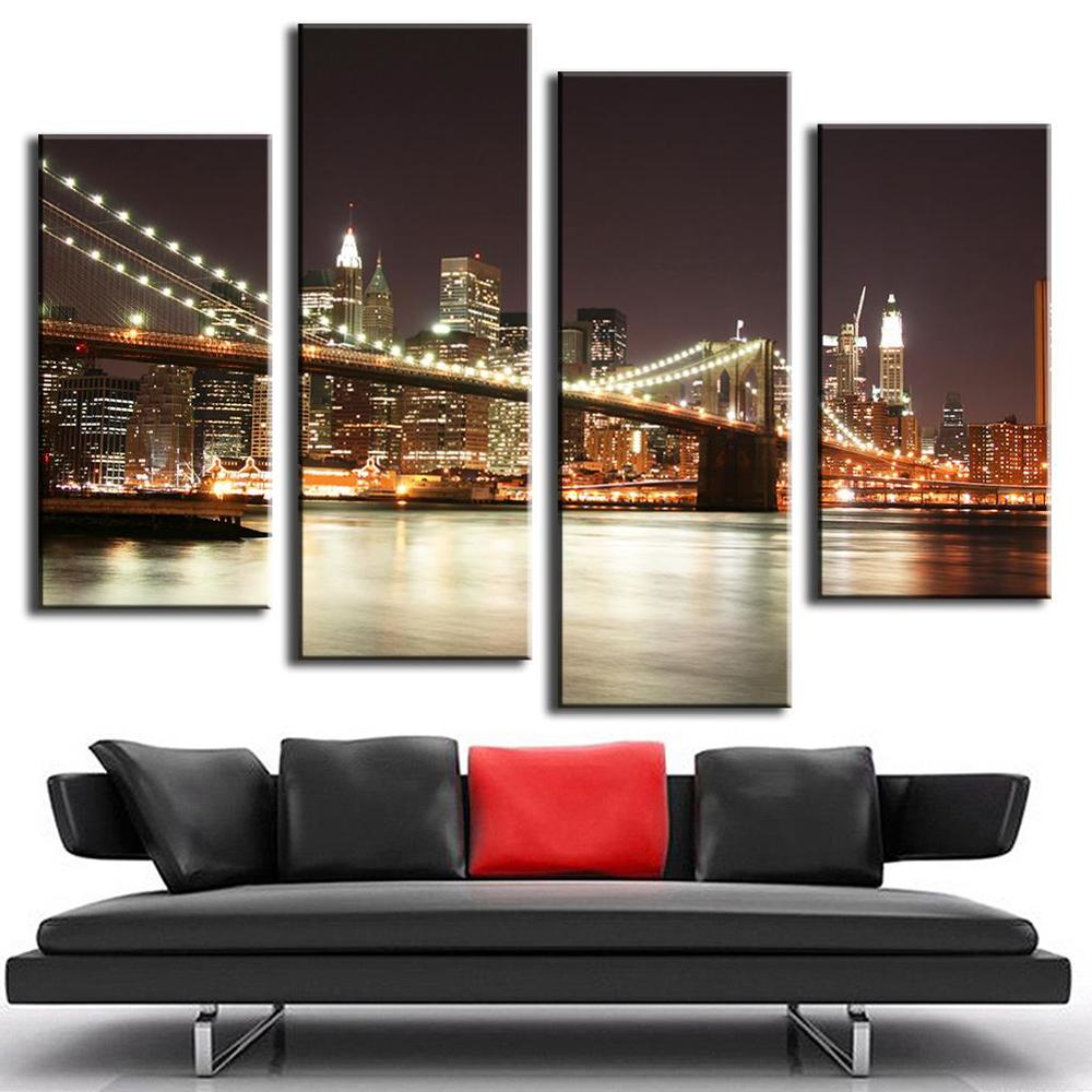 4 piece sel lbridge night canvas prints painting picture printed on canvas paints home decoration for living bedroom f/1062