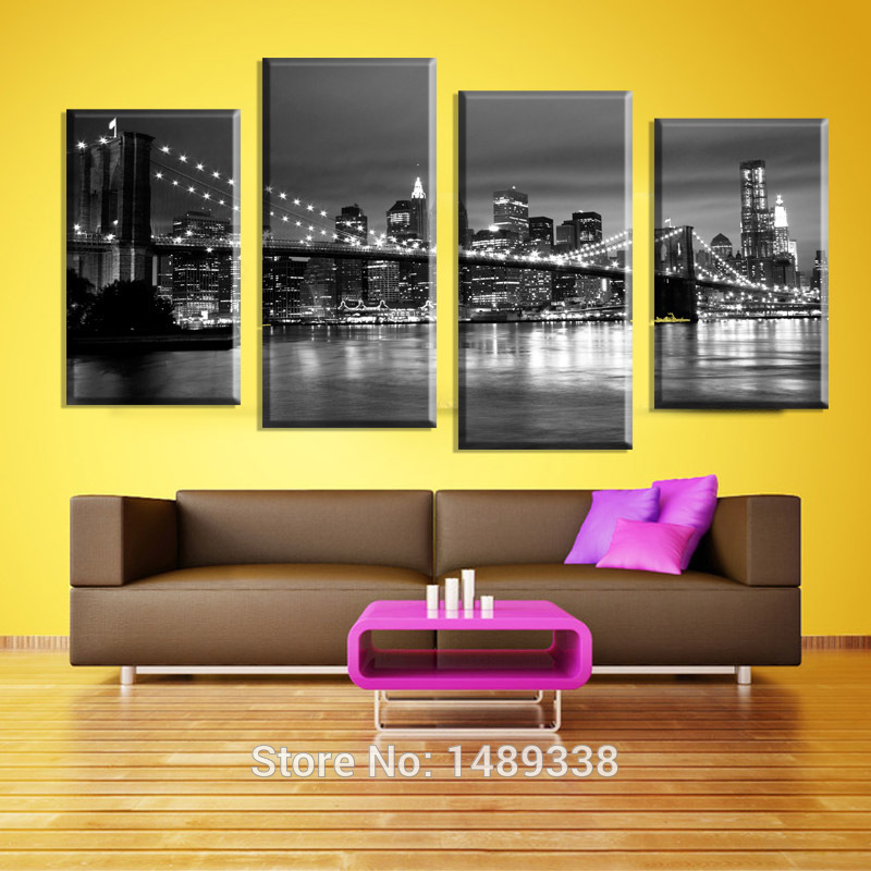 4 piece sell modern wall painting new york brooklyn bridge home decorative art picture paint on canvas prints f/875