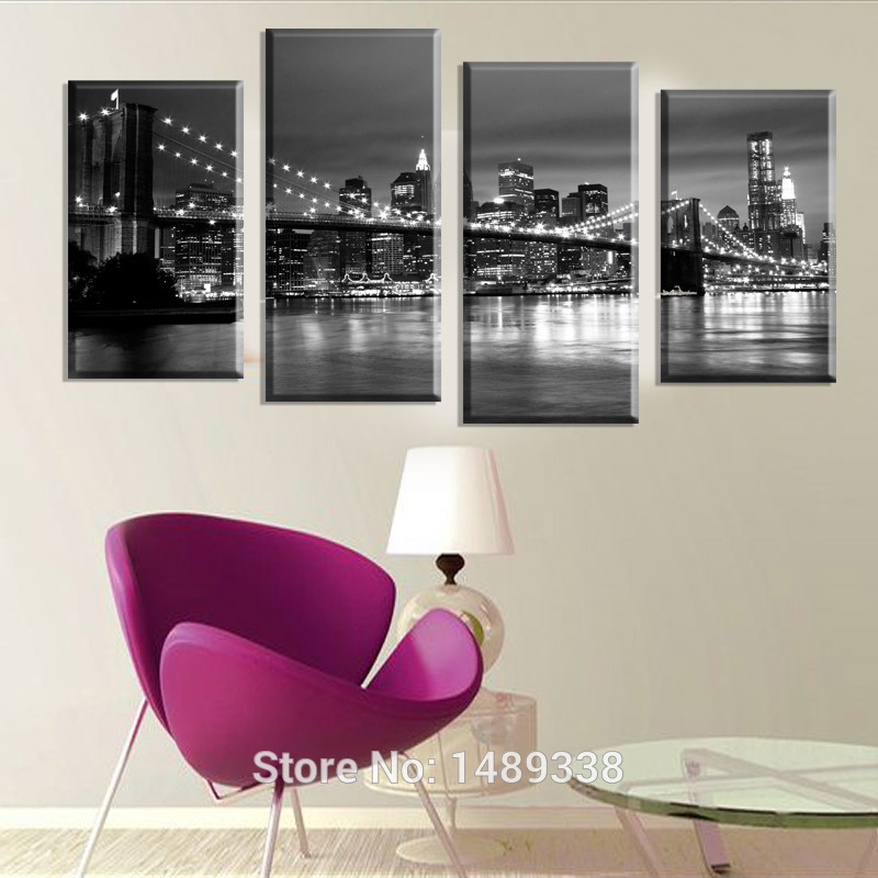 4 piece sell modern wall painting new york brooklyn bridge home decorative art picture paint on canvas prints f/875