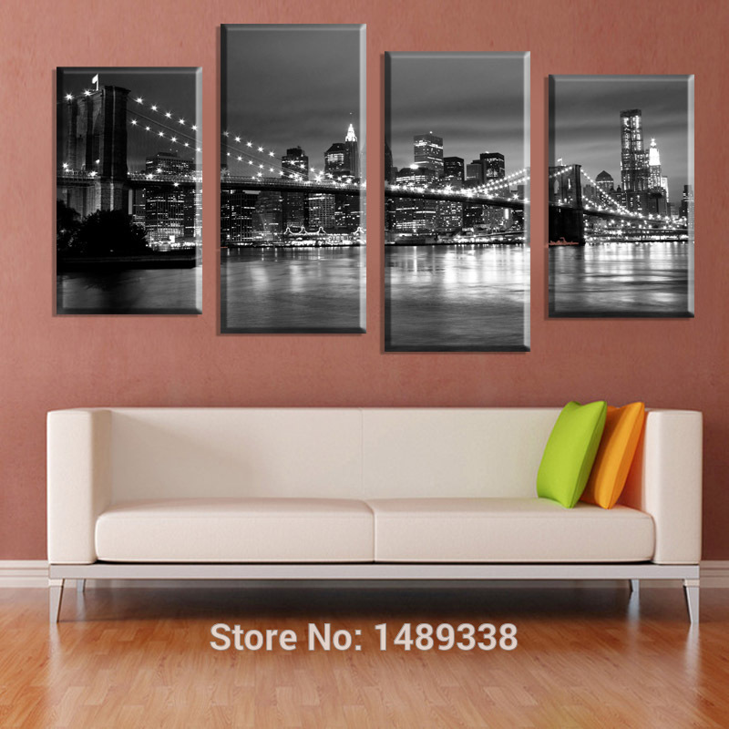 4 piece sell modern wall painting new york brooklyn bridge home decorative art picture paint on canvas prints f/875