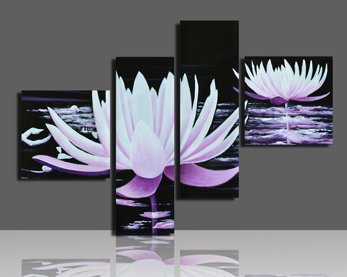 4 piece wall art modern abstract acrylic flower purple water lily print painting on canvas modern decoration framed art f/559