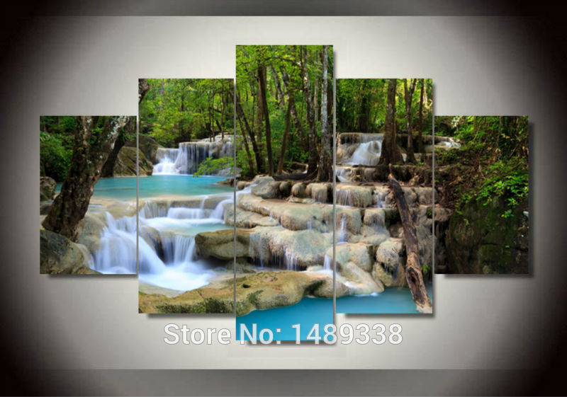 4 pieces wall art waterfall green lake large hd top-rated canvas print painting oil paintings home decoration room framed f/756