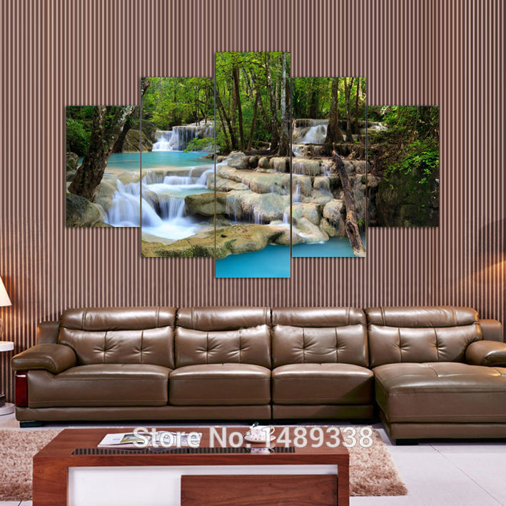 4 pieces wall art waterfall green lake large hd top-rated canvas print painting oil paintings home decoration room framed f/756