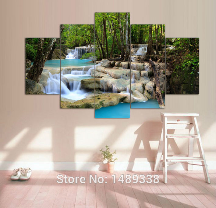 4 pieces wall art waterfall green lake large hd top-rated canvas print painting oil paintings home decoration room framed f/756