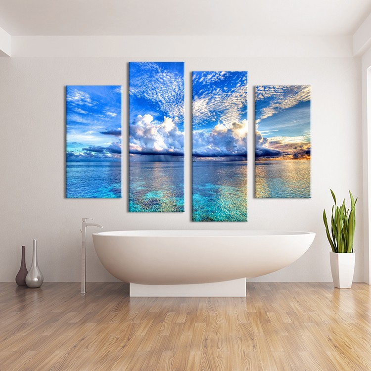 4pcs beautiful ocean sunset landscape wall painting print on canvas for home decor ideas paints on wall pictures art f/1345