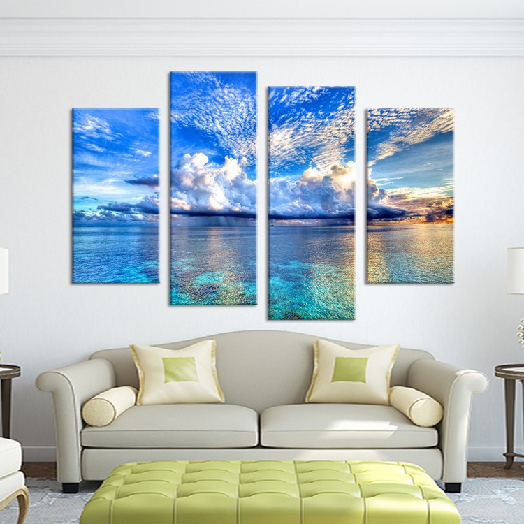 4pcs beautiful ocean sunset landscape wall painting print on canvas for home decor ideas paints on wall pictures art f/1345