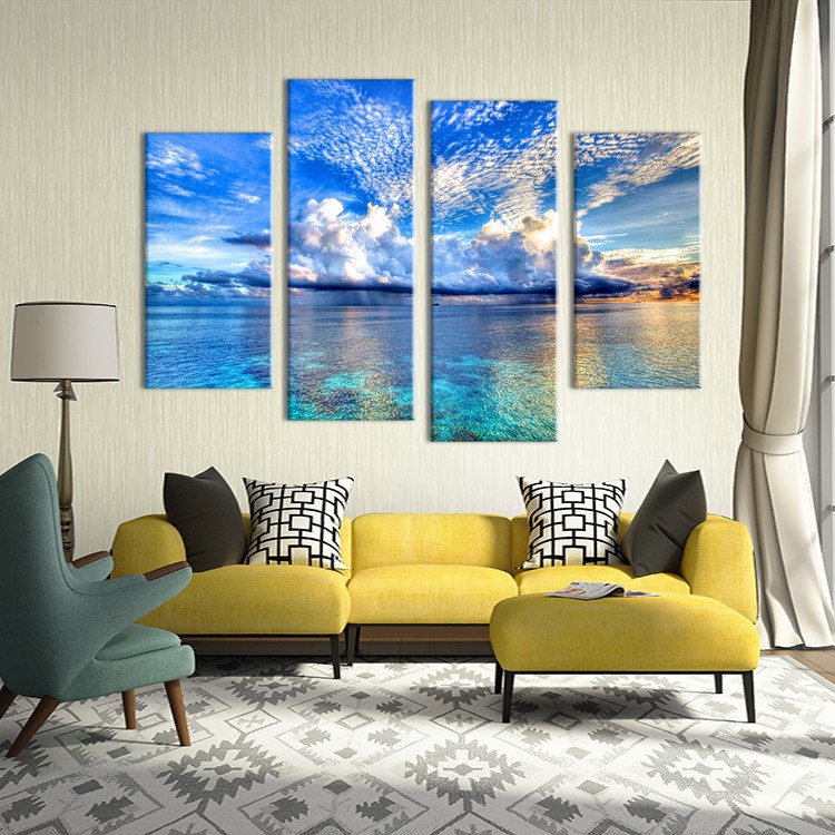 4pcs beautiful ocean sunset landscape wall painting print on canvas for home decor ideas paints on wall pictures art f/1345