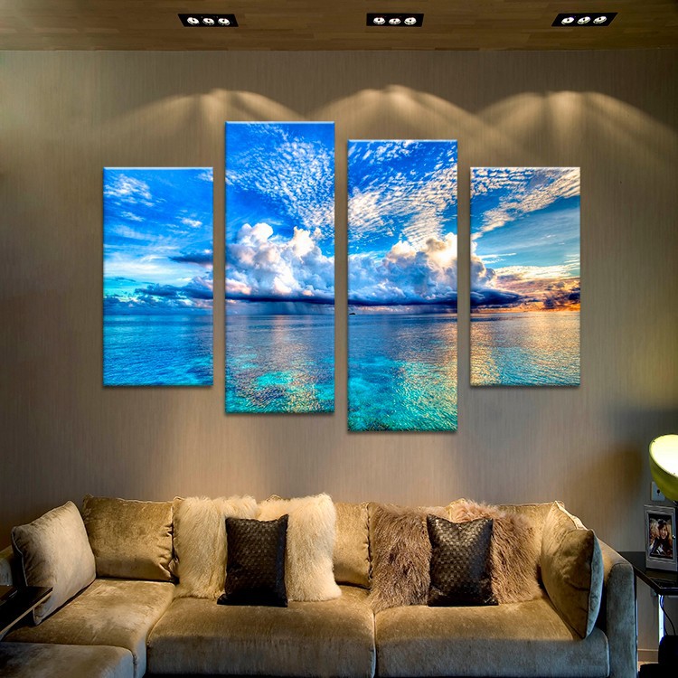 4pcs beautiful ocean sunset landscape wall painting print on canvas for home decor ideas paints on wall pictures art f/1345