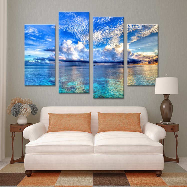 4pcs beautiful ocean sunset landscape wall painting print on canvas for home decor ideas paints on wall pictures art f/1345