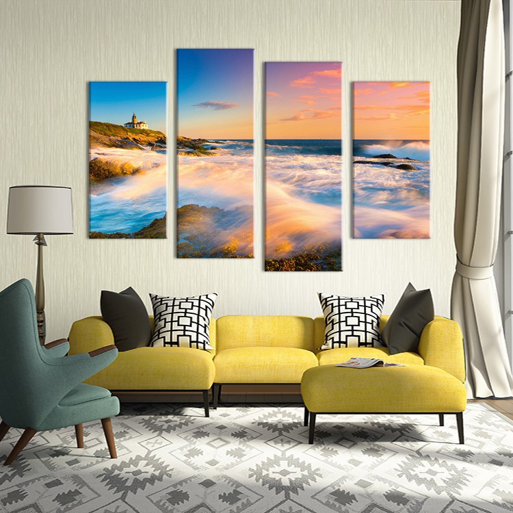 4pcs nature art sunset seascape waves wall painting print on canvas for home decor ideas paints on wall pictures art f/1247