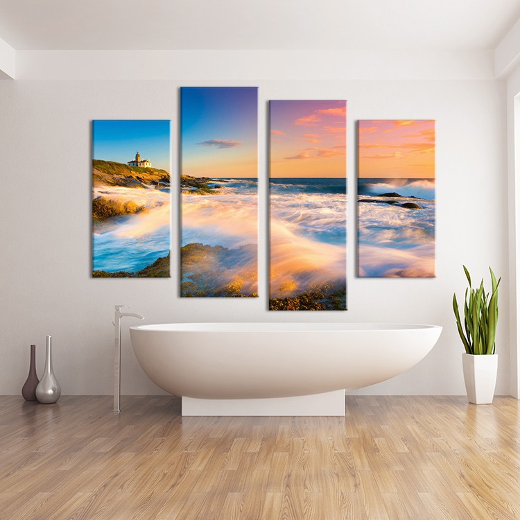 4pcs nature art sunset seascape waves wall painting print on canvas for home decor ideas paints on wall pictures art f/1247