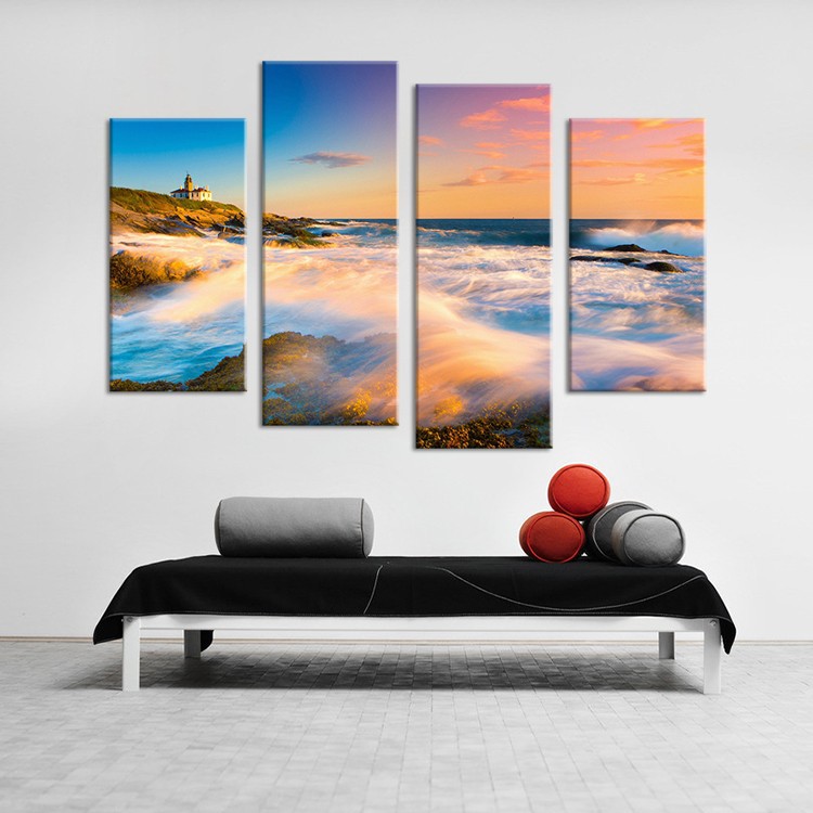 4pcs nature art sunset seascape waves wall painting print on canvas for home decor ideas paints on wall pictures art f/1247