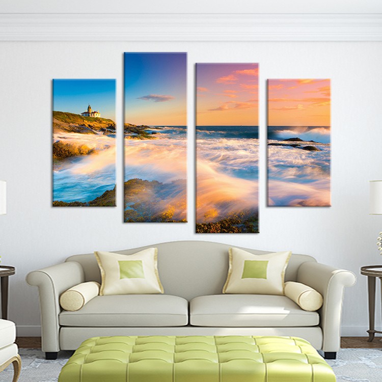 4pcs nature art sunset seascape waves wall painting print on canvas for home decor ideas paints on wall pictures art f/1247