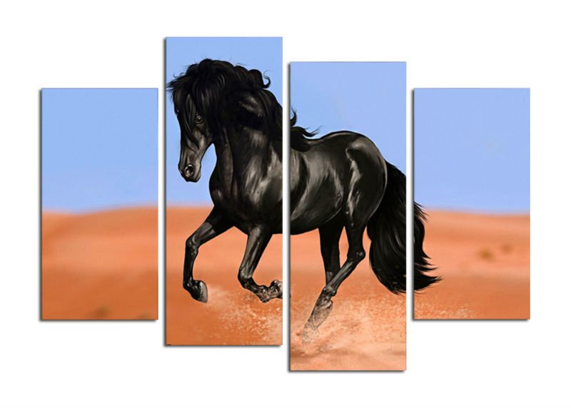 black horse painting wall art printed on canvas wall pictures for living room 4 pcs/set printed painting f/1213