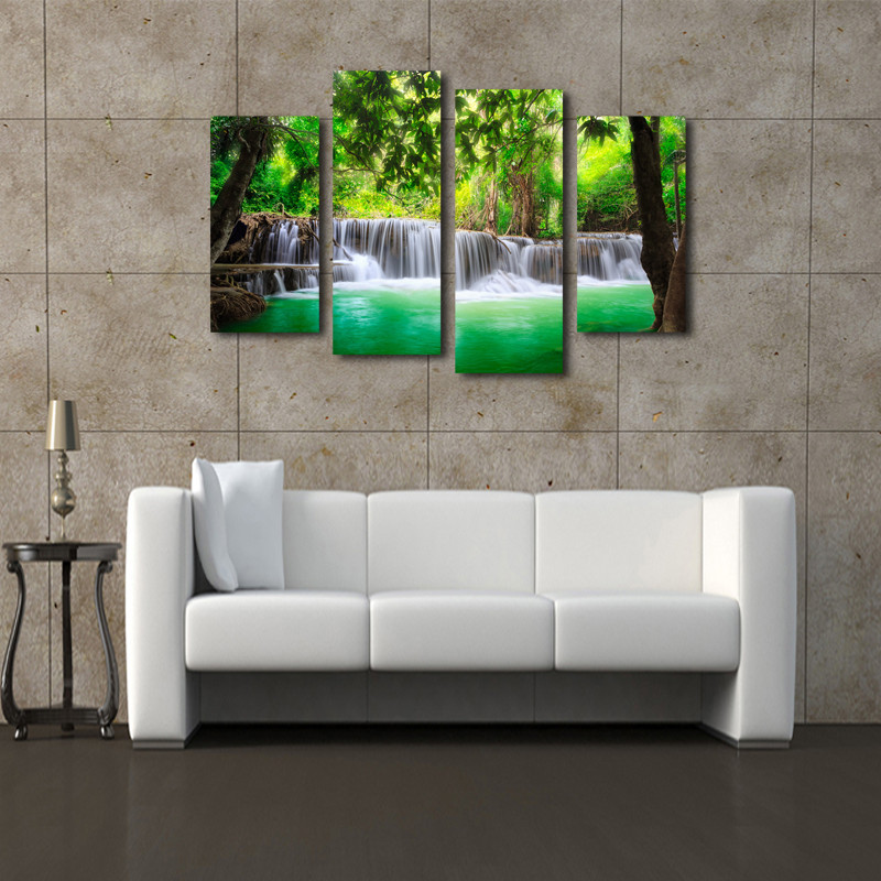 framed art 4 piece green waterfall modern wall art hd picture canvas print painting for living room decor f/1385