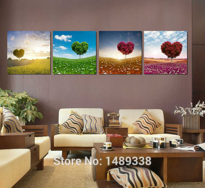 framed art panels wall print oil painting on canvas heart trees beautiful canvas prints for modern home decoration f/356