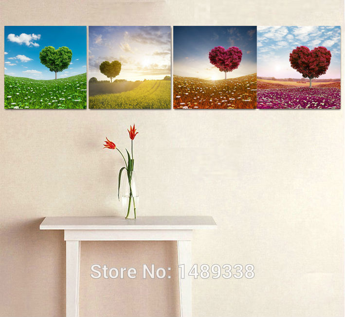 framed art panels wall print oil painting on canvas heart trees beautiful canvas prints for modern home decoration f/356