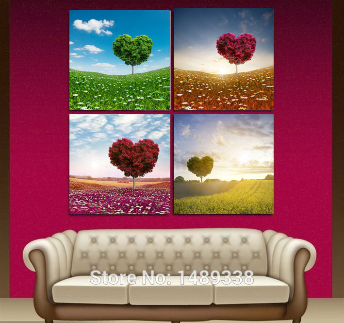 framed art panels wall print oil painting on canvas heart trees beautiful canvas prints for modern home decoration f/356