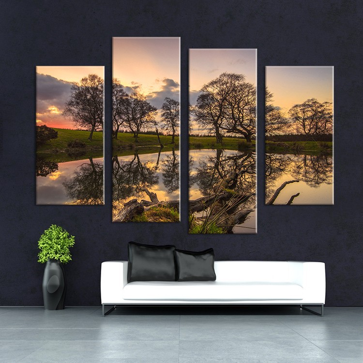 hidden lake sunset tree art decorative wall painting print on canvas for home decor ideas paints on wall pictures art f/1344